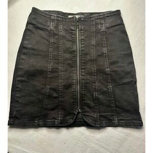 We The Free Black Denim Zip Front A Line Mini Skirt Size 0
